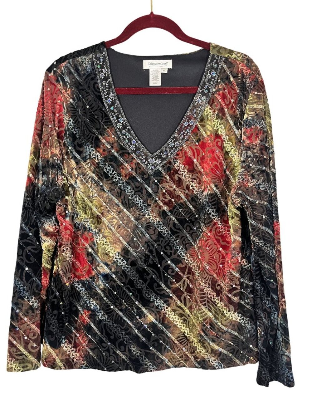 Coldwater Creek Velvet Sequin Burnout‎ Top XL Boho Indie Folk Artsy Whimsical